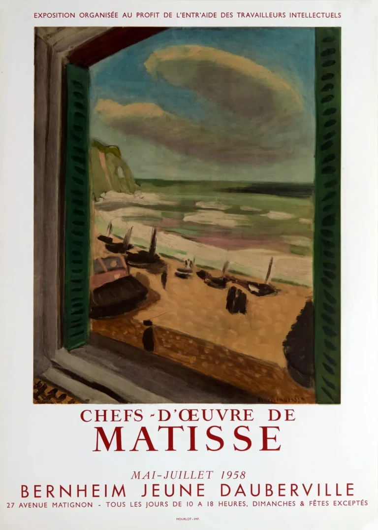Henri Matisse Galerie Bernheim — 1958 Matisse exhibition poster featuring a coastal landscape viewed