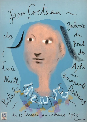 Jean Cocteau 1955 Lucie Weill Galerie du Pont des Arts Exhibition Poster
