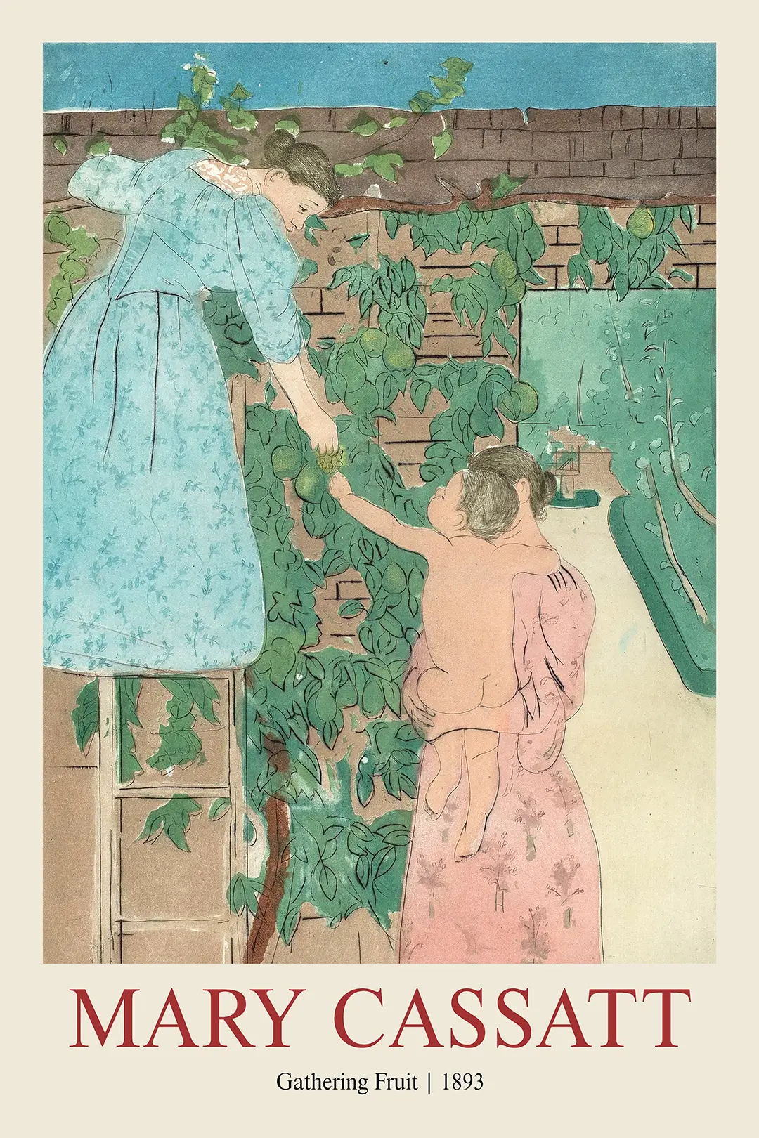 Authentic Mary Cassatt Print - Gathering Fruit 1893 Vintage Wall Art Mary Cassatt Print Of Gathering Fruit 1893 Showing Women And A Child Picking Fruit In A Vintage Garden Setting.