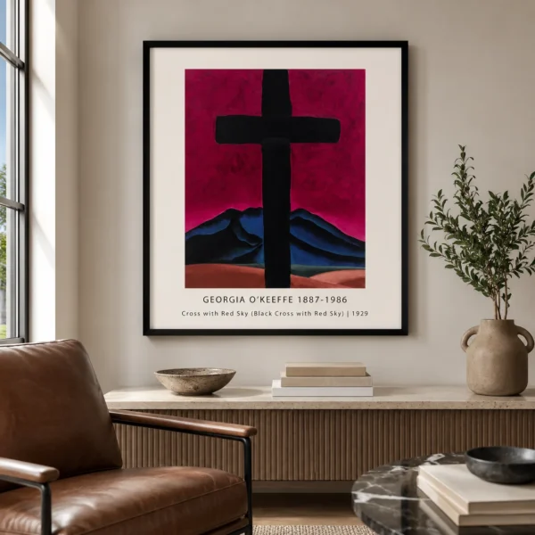 Black Cross Print, O'Keeffe Red Sky New Mexico Wall Art Print