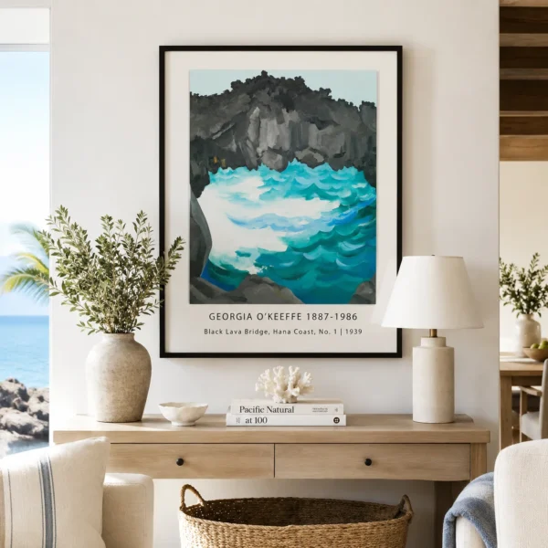 Georgia O'Keeffe lava Print, Black Lava Bridge Hana Coast