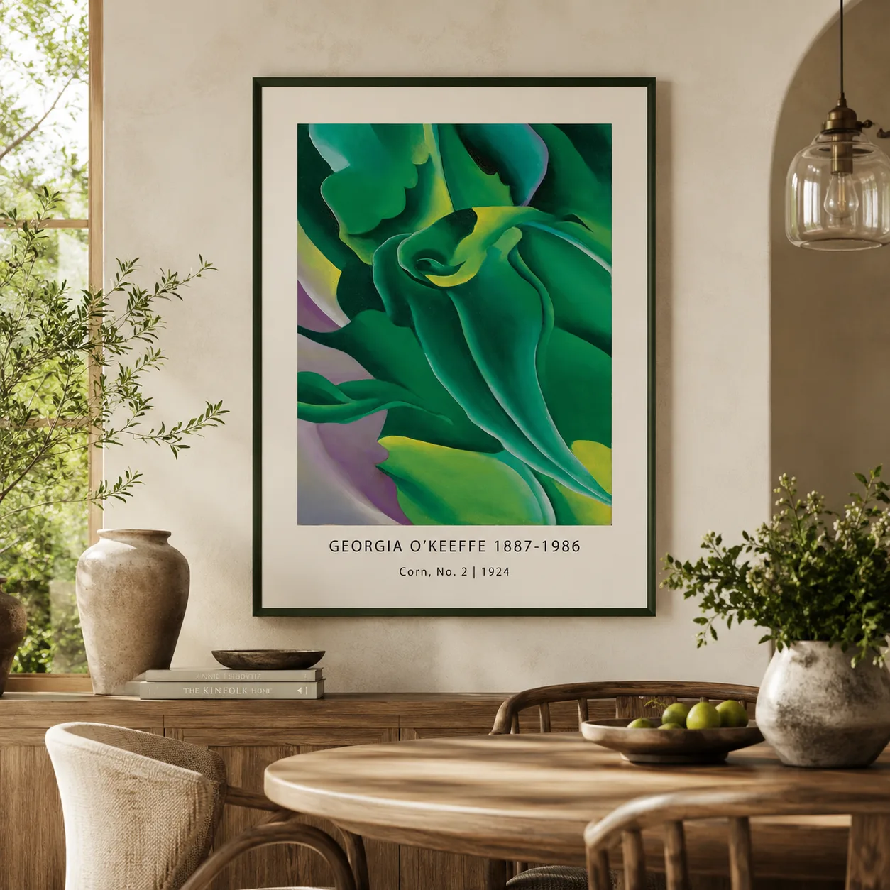 Georgia O'keeffe Corn Print — georgia O'Keeffe corn print with emerald leaves, yellow edges, and
