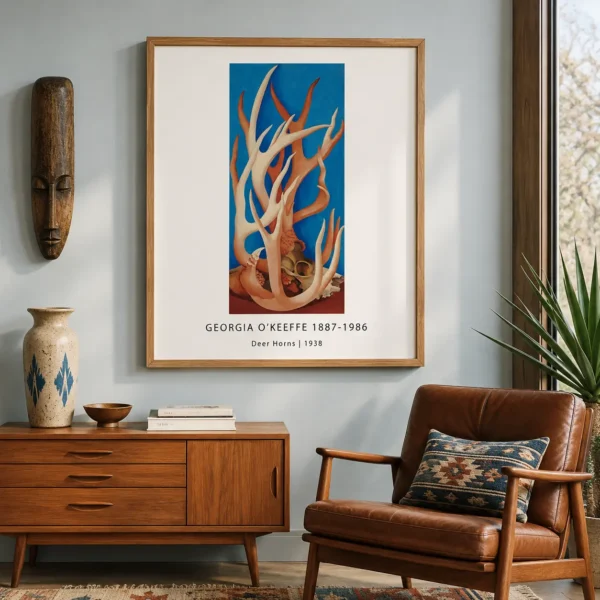 Deer Horns Print, O'Keeffe Blue Desert Bone Wall Art Print