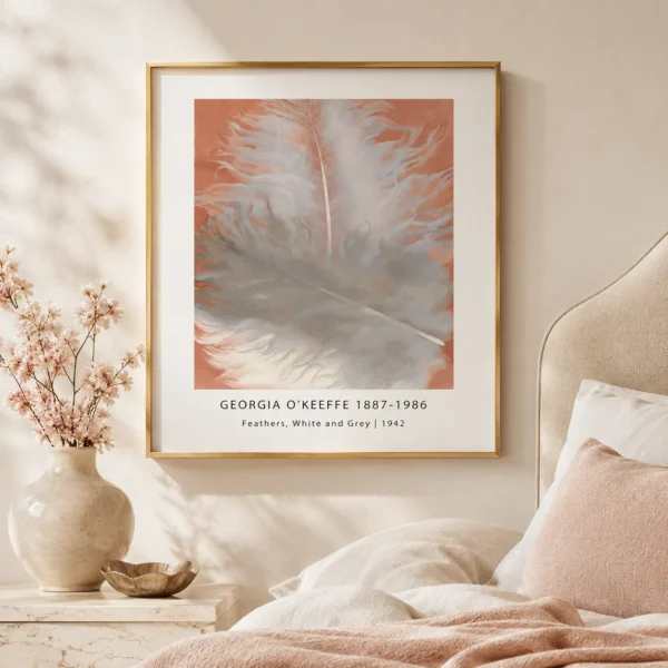 O'Keeffe Feather Print, Feathers White and Grey Wall Art Print