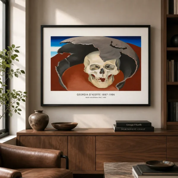 Head with Broken Pot Print, O'Keeffe Skull Still Life