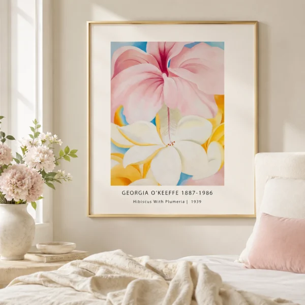 Hibiscus with Plumeria Print, O'Keeffe Floral Wall Art Print