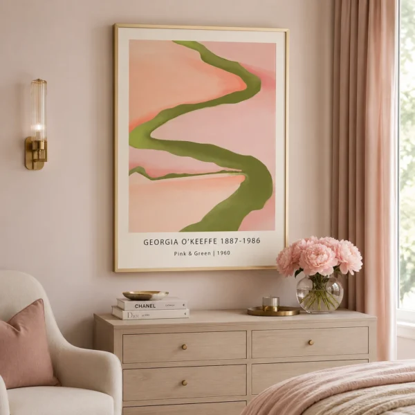 Pink Green Print, Georgia O'Keeffe aerial river art
