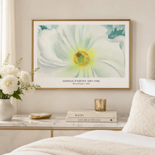 White Flower Print, Georgia O'Keeffe IVory Floral Wall Art Print
