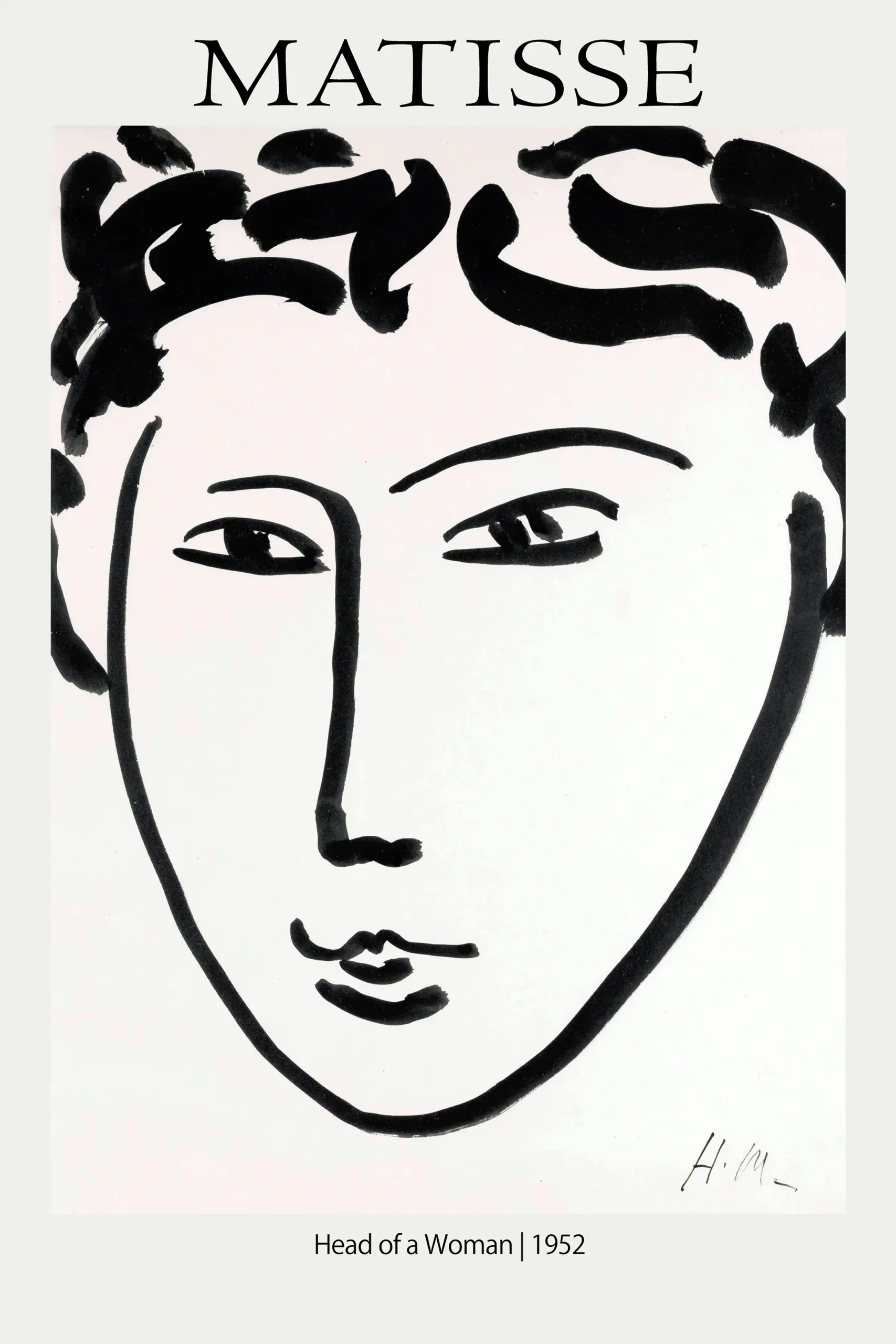 Classic Matisse Line Art Print - 1952 Head Of A Woman Minimalist Wall Art Matisse Line Art Print Featuring The 1952 Head Of A Woman Sketch In Bold Black Ink Strokes On A White Background.