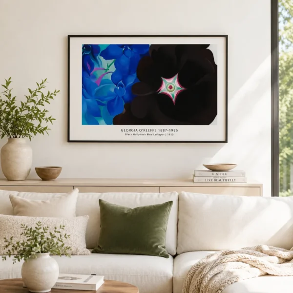 Hollyhock, O'Keeffe Blue Larkspur Floral Wall Art Print