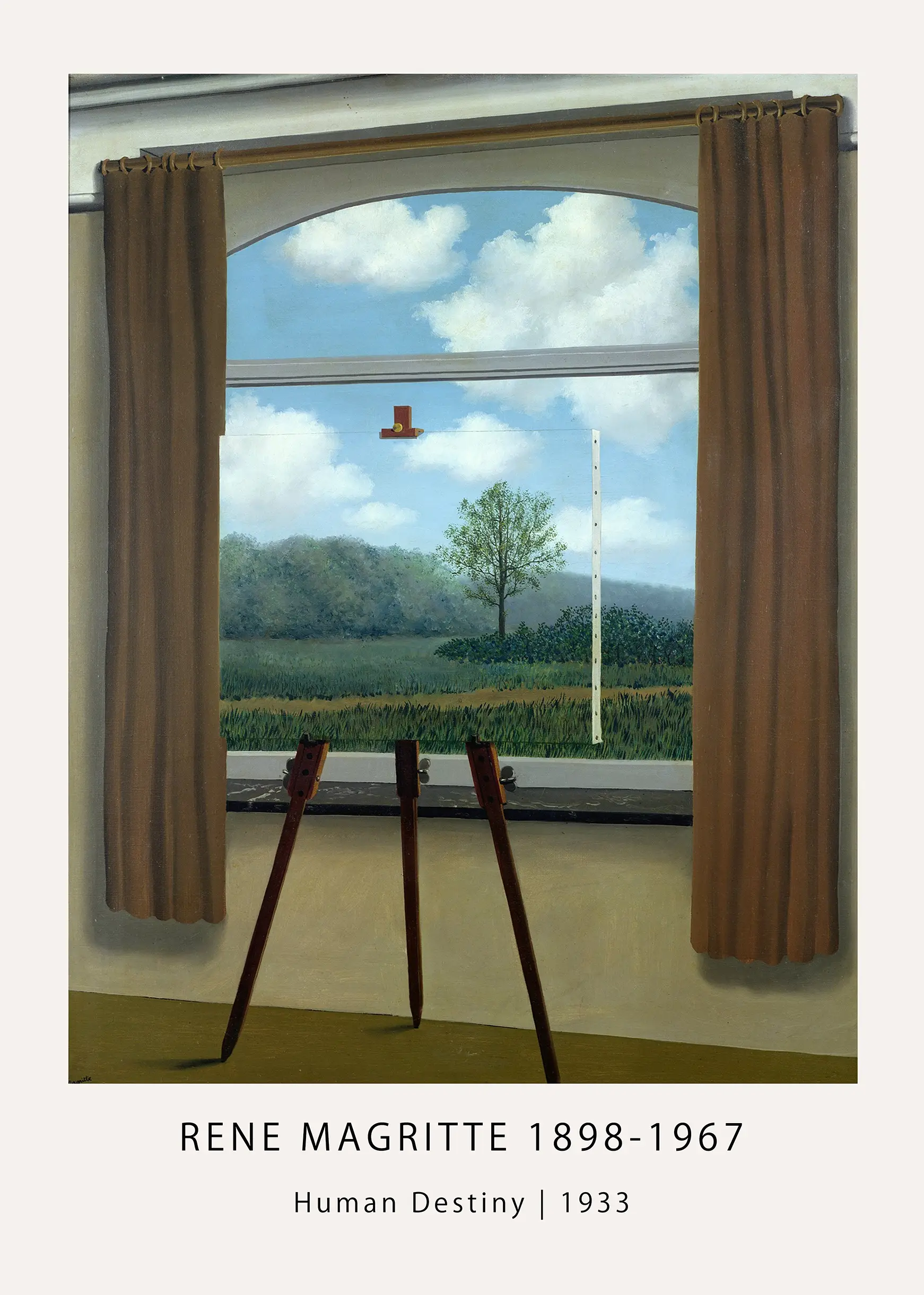 Exclusive Rene Magritte Print - Human Destiny 1933 Surrealist Art Rene Magritte Print Of Human Destiny Showing A Painting On An Easel Blending Into A Window Landscape View.