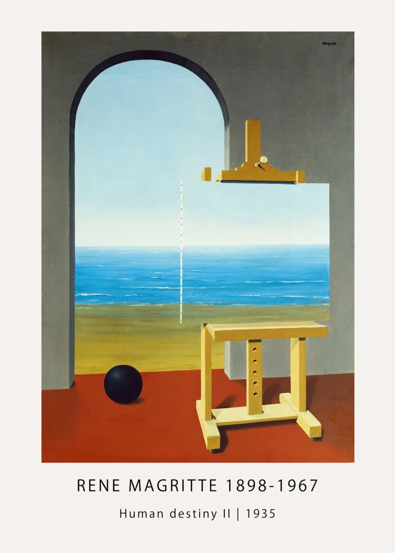 Human Destiny Ii Rene Magritte — human Destiny II print with an easel dissolving into a blue sea view