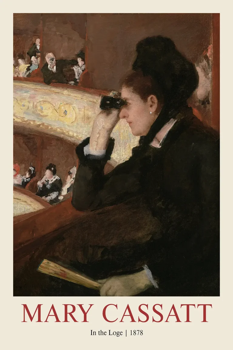 Mary Cassatt Loge Impressionist — elegant Impressionist scene depicting a woman in black evening dress