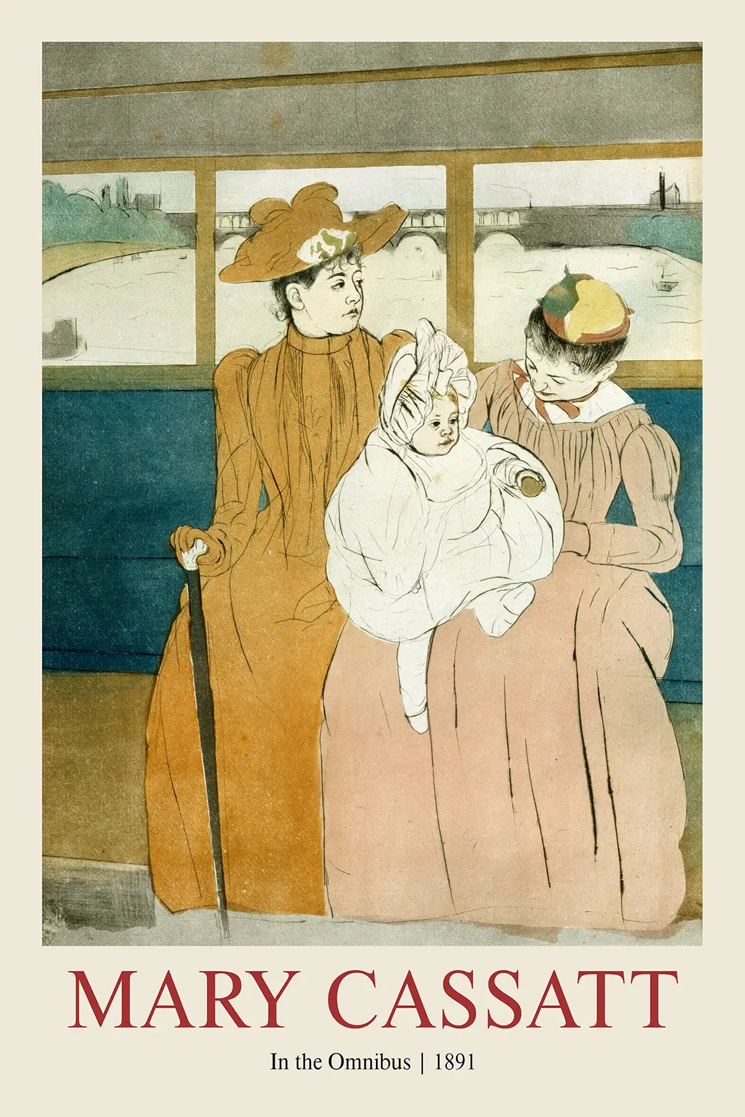 Authentic Mary Cassatt Print - In The Omnibus 1891 Vintage Wall Art Mary Cassatt Print Showing Women And A Baby On A Paris Omnibus In 1891 With Japanese Woodblock Art Style.