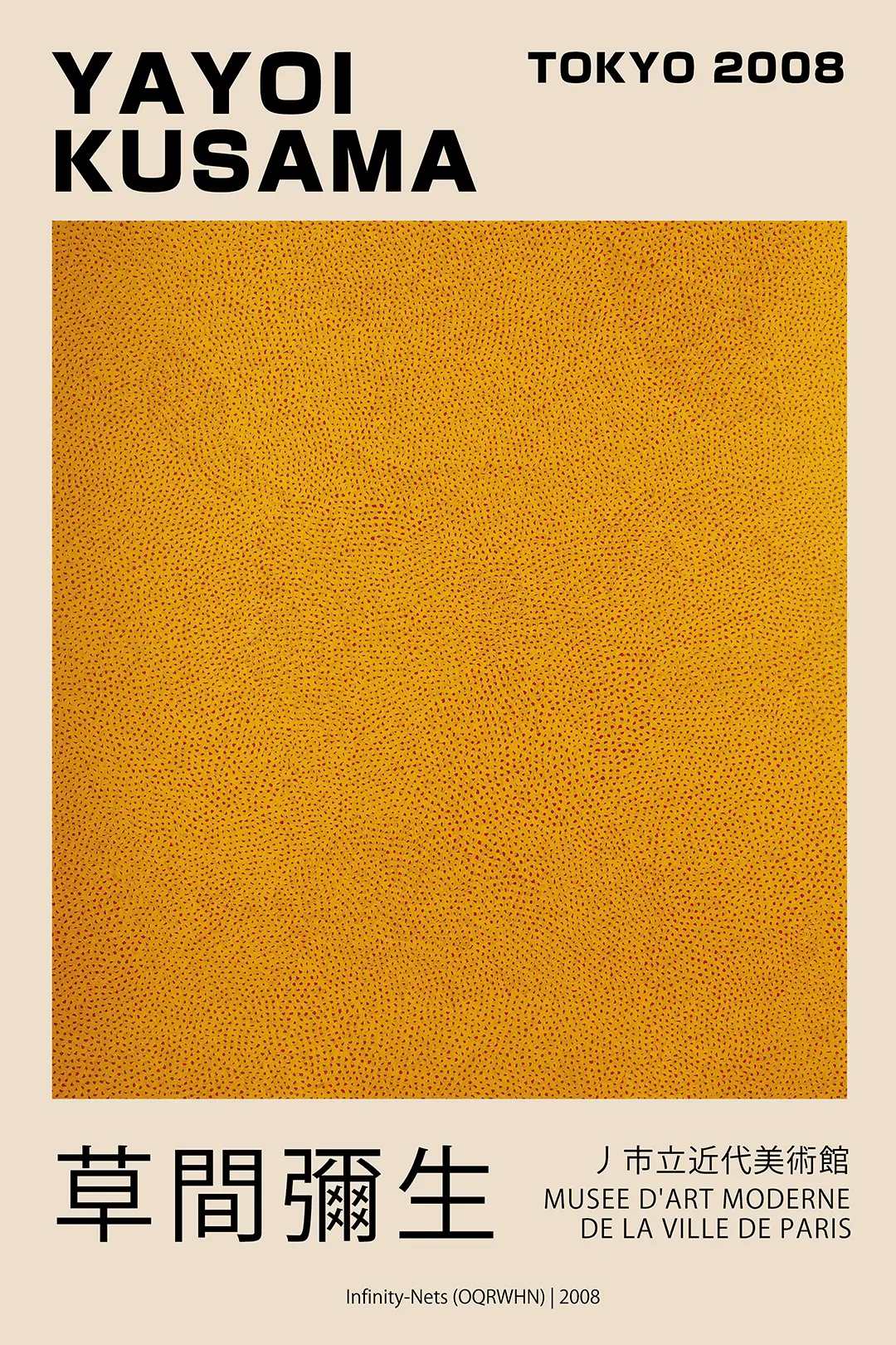 Authentic Yayoi Kusama Poster - Infinity Nets 2008 Tokyo Exhibition Art Yayoi Kusama Poster Featuring The 2008 Infinity-Nets Pattern In Yellow And Orange From The Tokyo Exhibition.