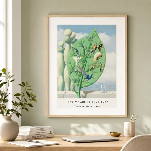 Inner Gaze Print, Magritte Leaf and Tropical Birds Wall Art Print