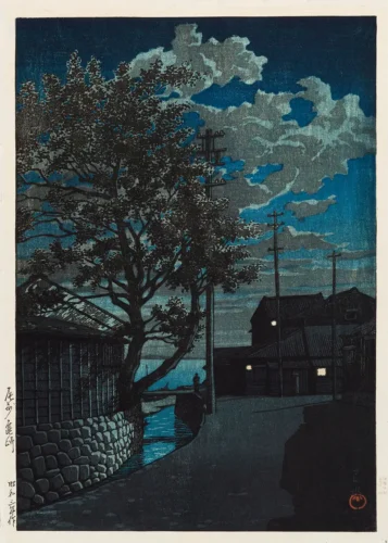 Kamezaki Owari Province Night Scene Japanese Woodblock Art Print