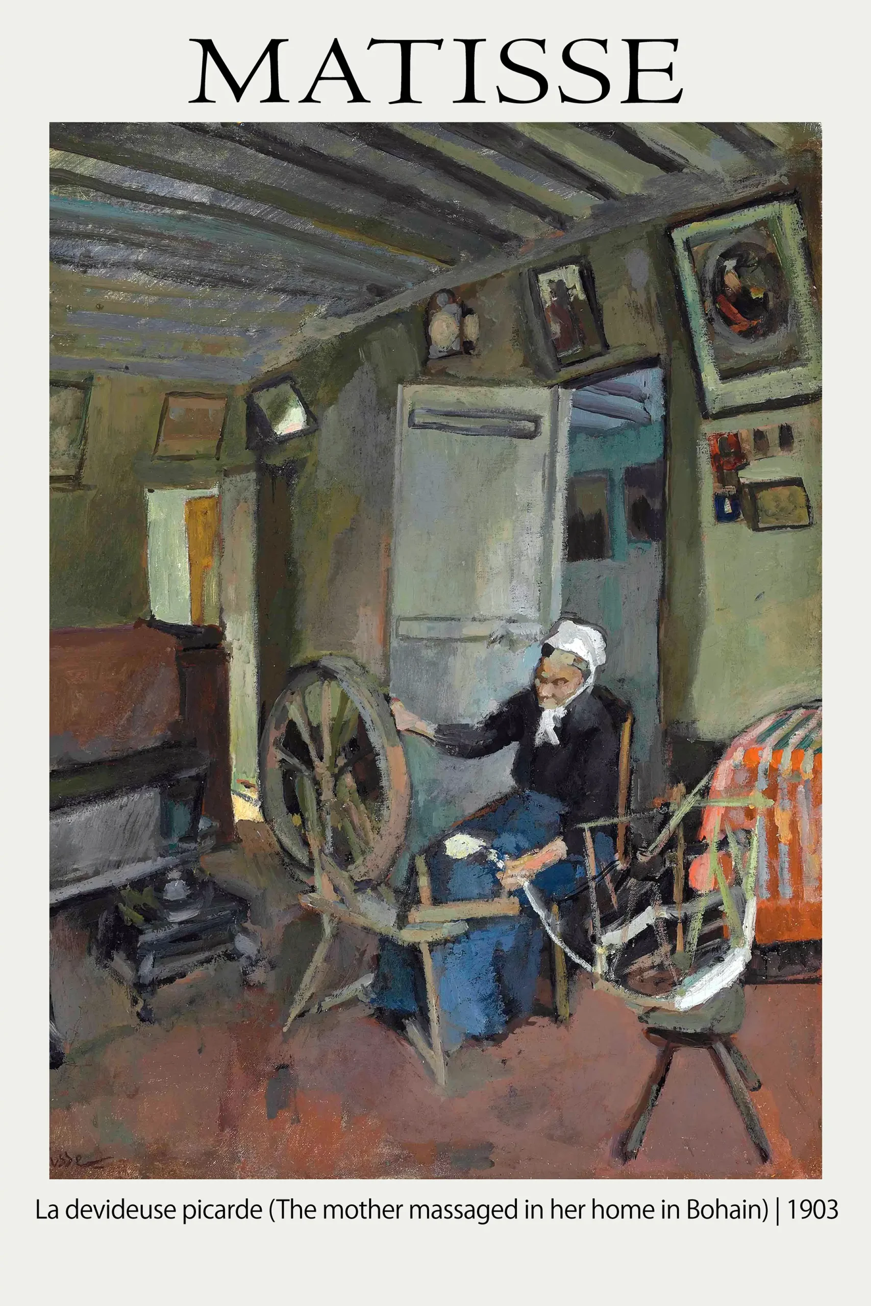 Authentic Henri Matisse Print - La Dévideuse Picarde 1903 Vintage Wall Art Henri Matisse Print Of La Dévideuse Picarde Showing An Elderly Woman At A Spinning Wheel In A 1903 French Cottage Interior.