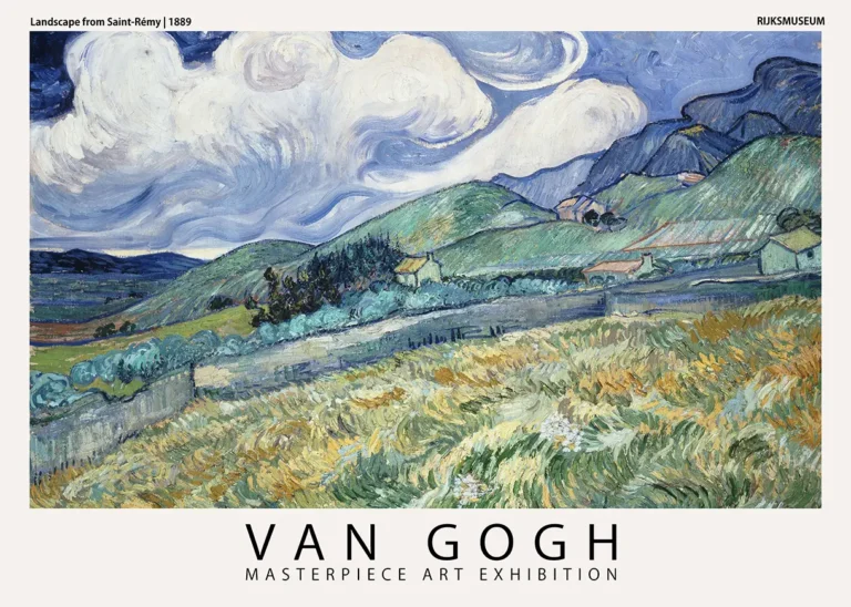 Saint-rémy Landscape 1889 van — vibrant reproduction of Van Gogh’s 1889 Saint-Rémy landscape featuring