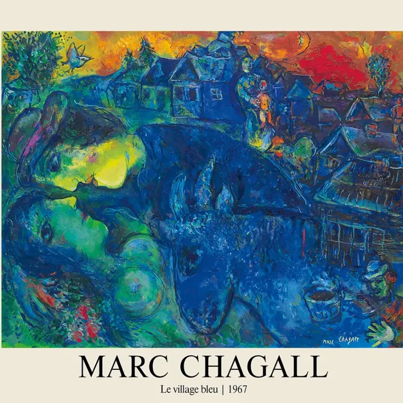 Classic Marc Chagall Print - Le Village Bleu 1967 Modern Art Poster