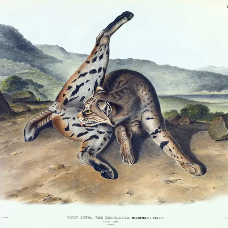 Authentic Texas Lynx Print - 1846 Audubon Vintage Wildlife Wall Art