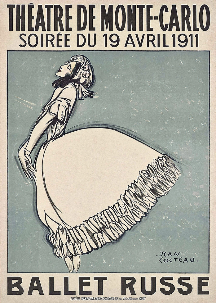 Authentic Ballet Russe Poster - 1911 Monte Carlo Jean Cocteau Print Ballet Russe Poster Featuring A Jean Cocteau Illustration Of Tamara Karsavina In A White Dress From 1911 Monte Carlo.