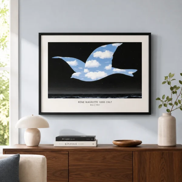 Magritte Bird Print, The Kiss Cloud Ocean Wall Art Print