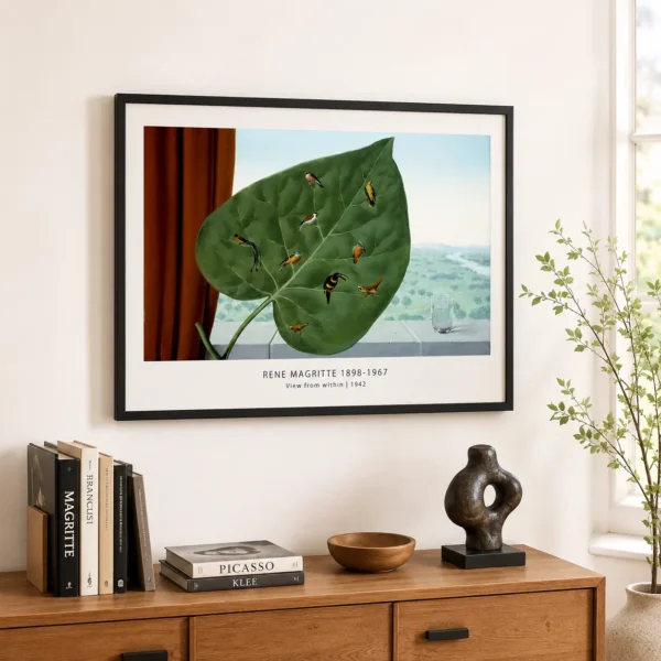 Magritte Bird Print, View from Within Leaf Surreal Art