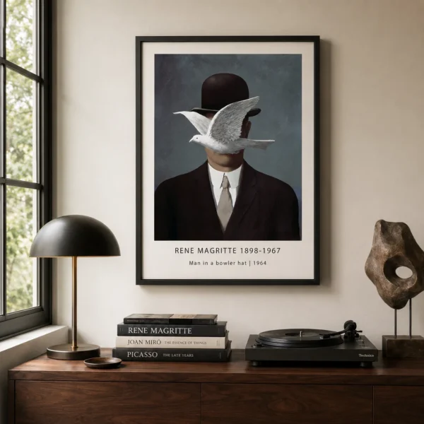 Magritte Bowler Hat Print, Bird-Faced Surreal Portrait Art