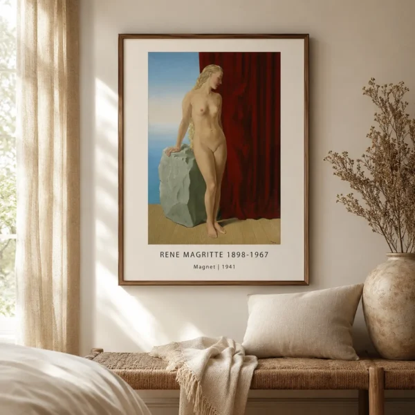 Magritte Magnet Poster, Red Curtain Surrealist Nude Art