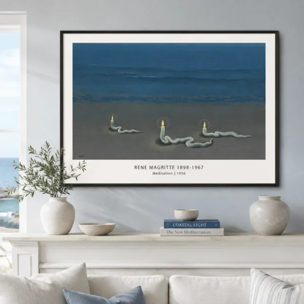 Magritte Meditation Print, Snake Candle Surrealist Wall Art Print