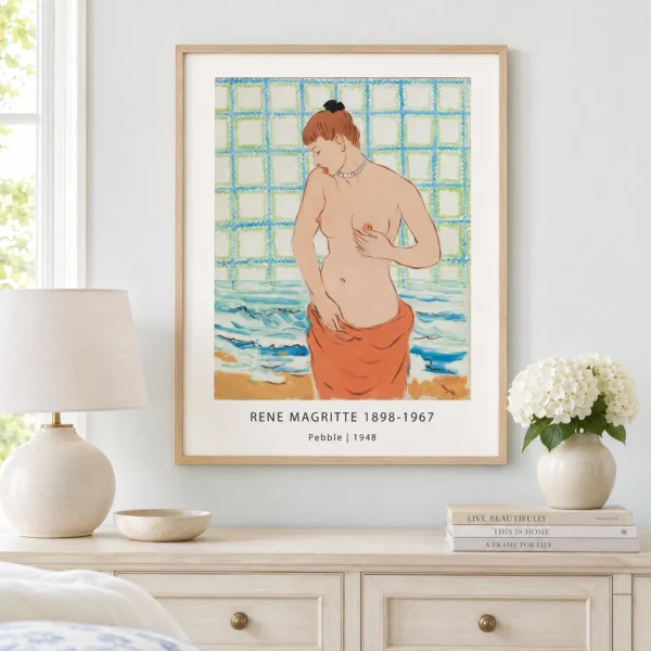 Magritte Pebble Print, Nude Beach Surrealist Wall Art Print