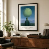 Magritte Postcard Print, Green Apple Surreal Wall Art Print