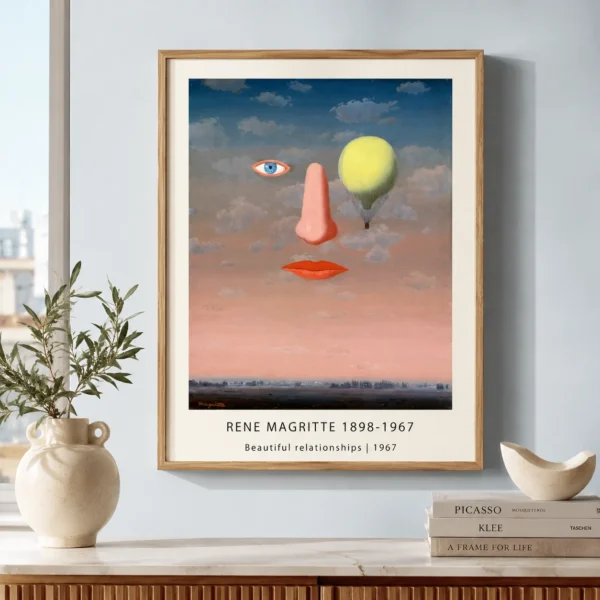 Magritte Relationships Print, Floating Face Surreal Wall Art Print
