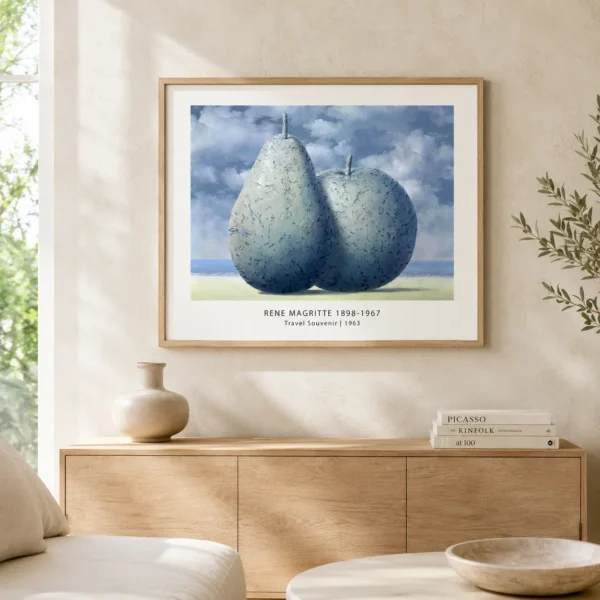 Magritte Travel Souvenir Print, Stone Fruit Beach Wall Art Print