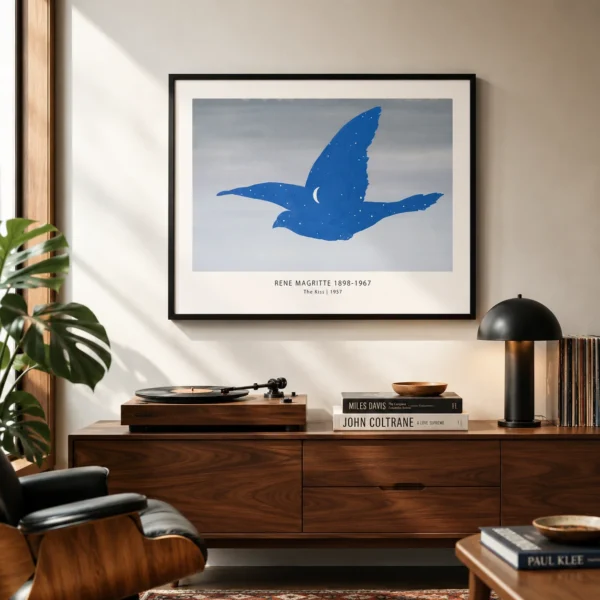 Magritte bird Print, The Kiss Moonlit Surrealist Wall Art Print