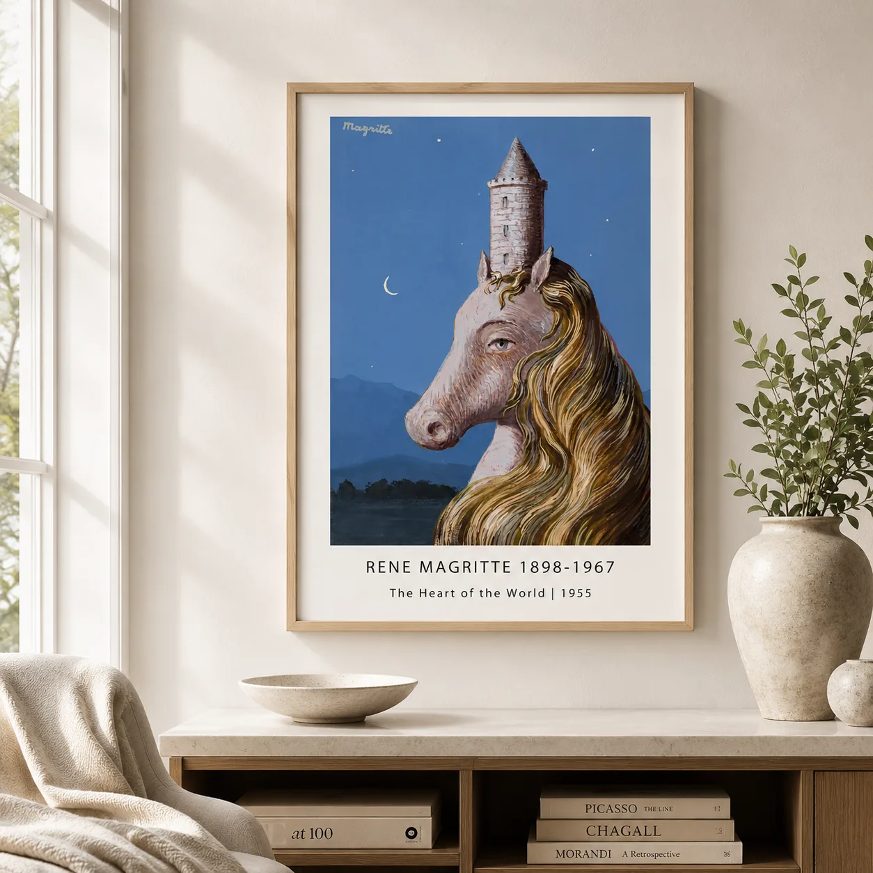 Magritte Horse Print Heart — magritte horse print showing a horse with a stone tower horn beneath a