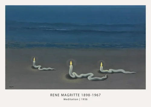 Magritte Meditation Print, Snake Candle Surrealist Wall Art Print