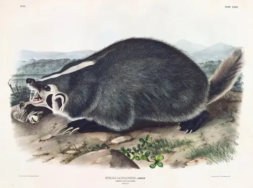 American Badger John James Audubon Natural History Art Print