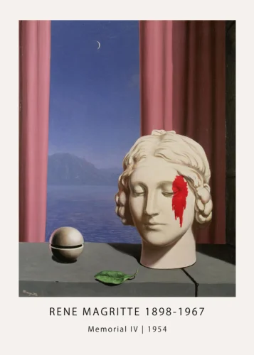 Memorial IV Print, Magritte Moonlit Bust Surrealist Art