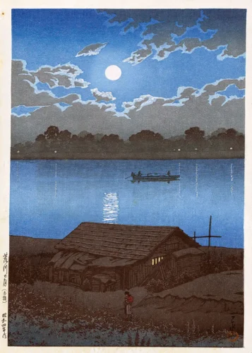 Moon on the Arakawa River at Akabane, Kawase Hasui Art Print