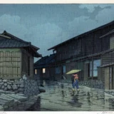 Hasui Kawase Rain in Nisaka 1942 Woodblock Japanese Art Print