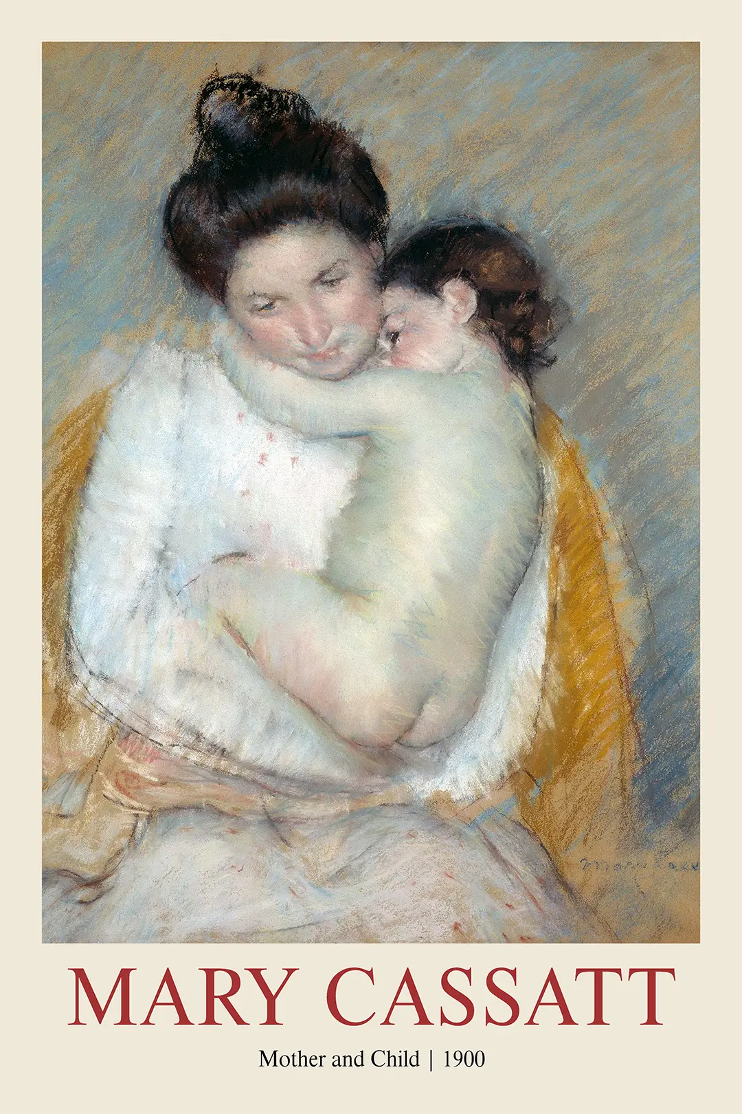 Mary Cassatt Print - Mother And Child 1900 Impressionist Wall Art Mary Cassatt Print Of 1900 Mother And Child Pastel Painting. A Woman In A White Dress Holds A Young Child In A Tender Embrace.