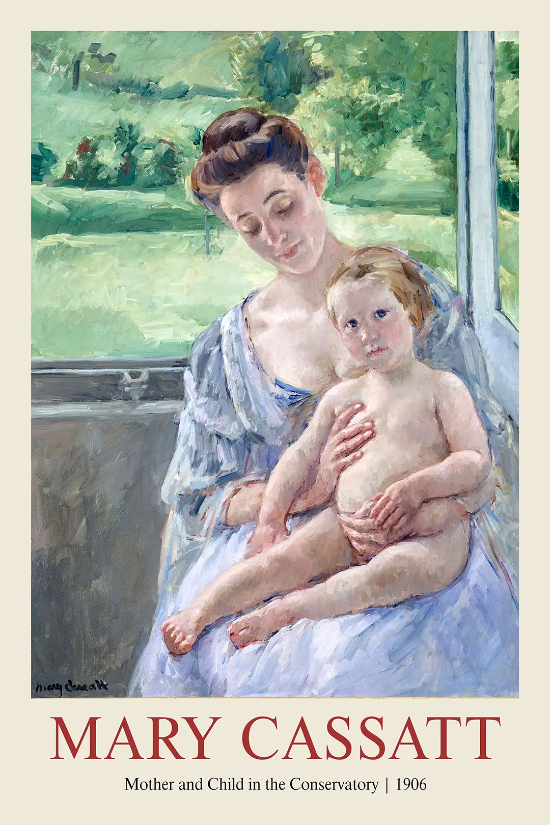 Mary Cassatt Print - 1906 Mother And Child In The Conservatory Art Mary Cassatt Print Of 1906 Mother And Child In The Conservatory Showing An Impressionist Painting Of A Woman And Child.