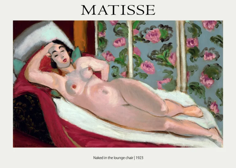 Matisse Naked Lounge Chair — lush Fauvist painting of a reclining nude on a white lounge chair