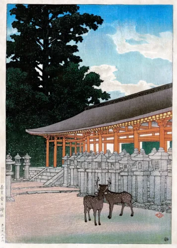 Nara Kasuga Shrine Deer and Stone Lanterns Japanese Art Print
