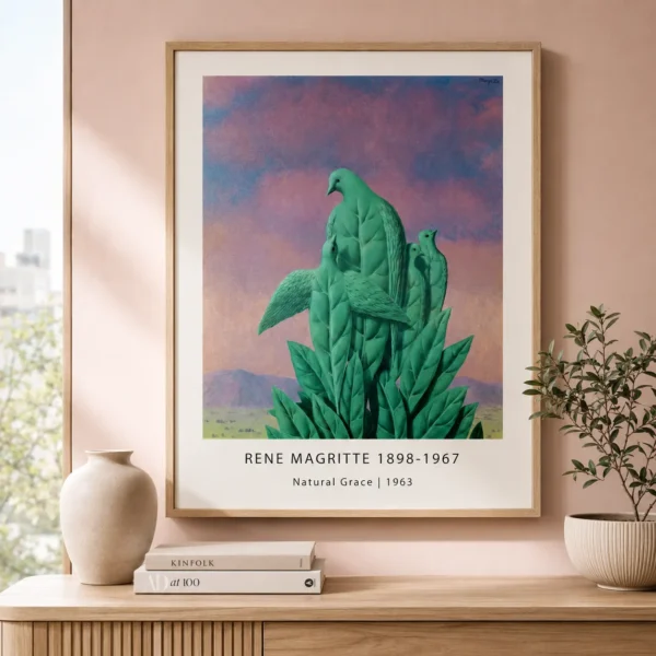 Natural Grace Print, Magritte Green Leaf-Bird Wall Art Print