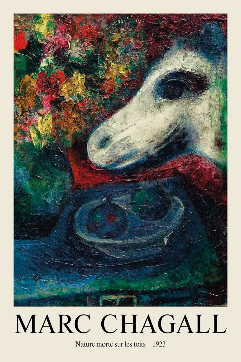 Marc Chagall Nature Morte — vibrant 1923 Marc Chagall still life featuring a spectral white animal