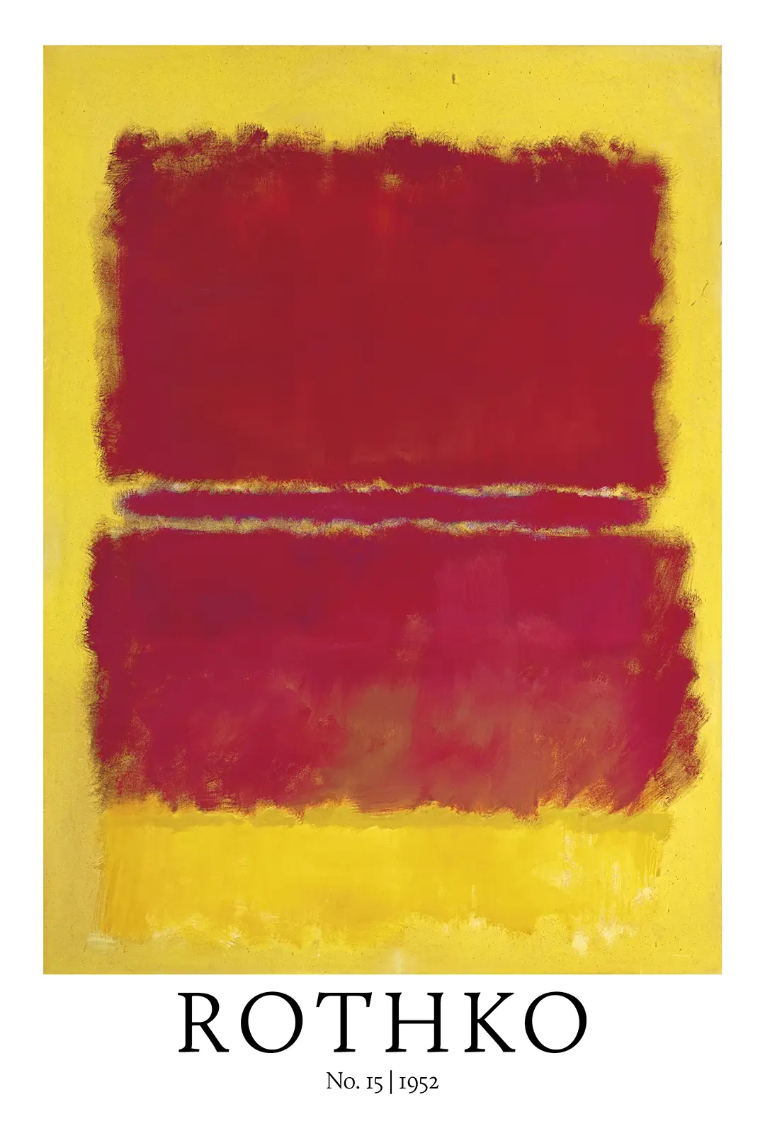 Exclusive Rothko No 15 Poster - 1952 Abstract Expressionist Wall Art Rothko No 15 Poster Showing Two Red Rectangular Blocks On A Bright Yellow Background In The Color Field Painting Style.