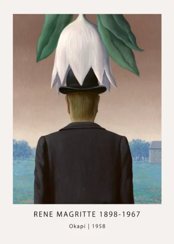 Magritte Okapi Print, White Flower Bowler Hat Wall Art Print